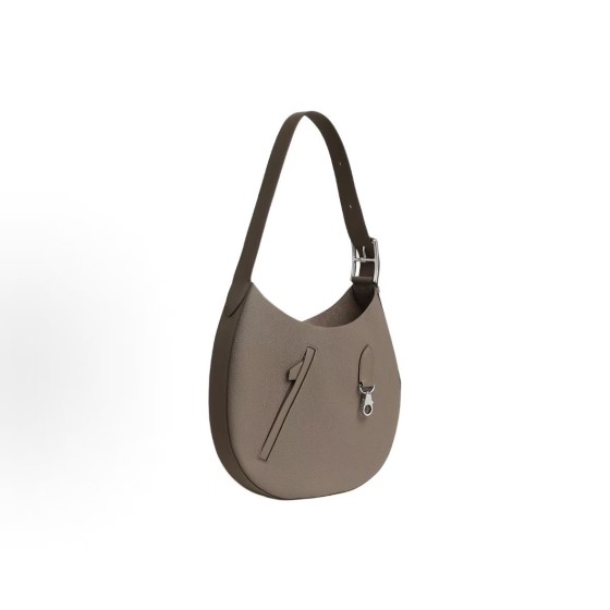 HERMES Arcon silver metal hardware moon bag, hand and shoulder bag for women, 18 Etoupe, elephant grey